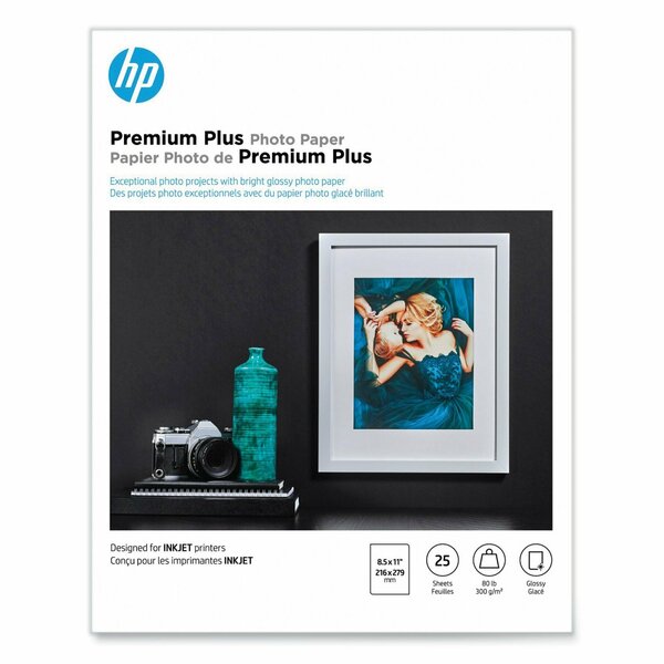 Hp Premium Plus Photo Paper, 11.5 mil, 8.5 x 11, Glossy White, PK25 CR670A